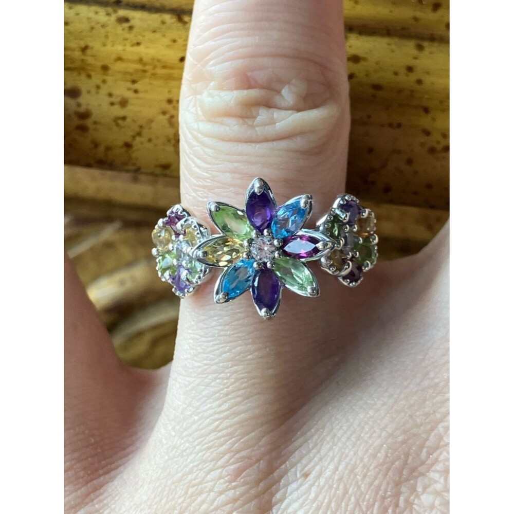 Multi Gemstone Sterling Silver Ring Size 6